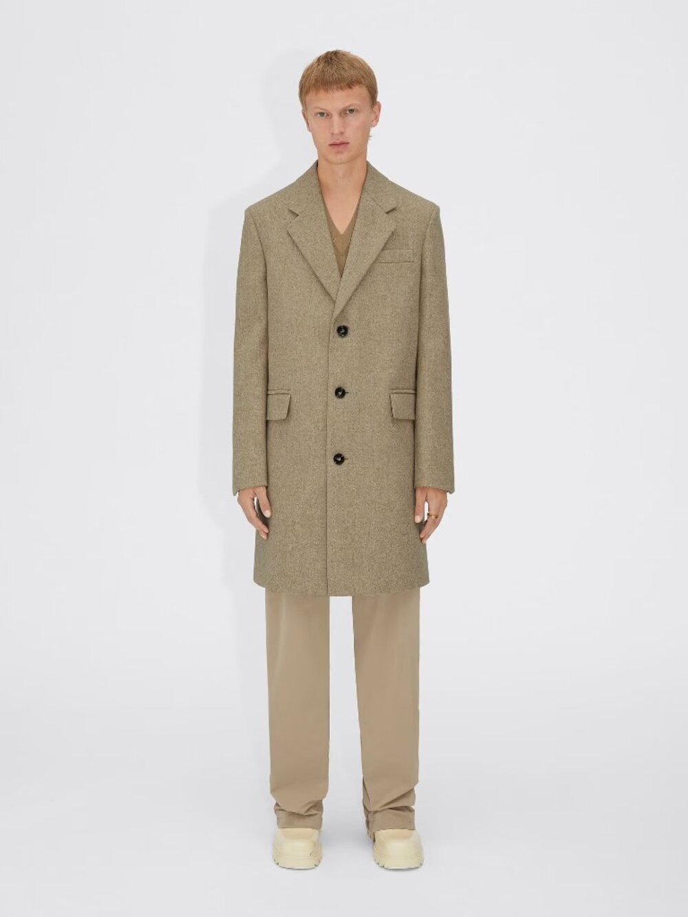 Bottega Veneta Single Breasted Wool Coat Overcoat